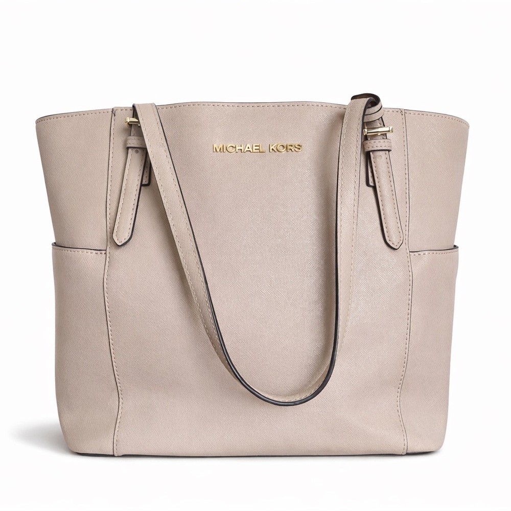 Michael Kors Charlotte Large Top Zip Tote Blush Saffiano Faux Leather Gold Hw